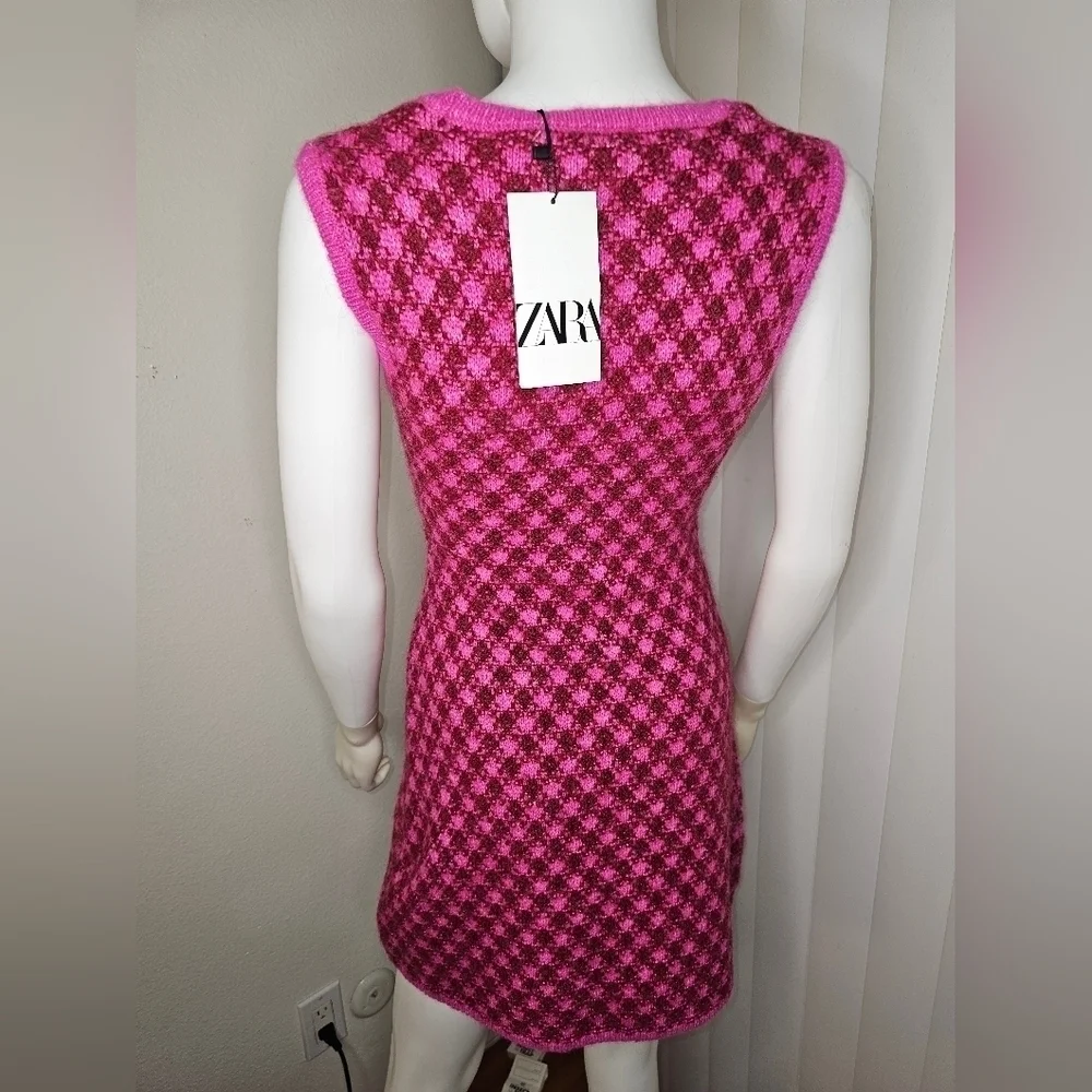 Zara Bloggers Favorite Knit Checkered Sweater Dress, NWT Sz Small